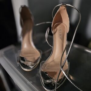Lala Ikai Silver Strappy Heels for Women
